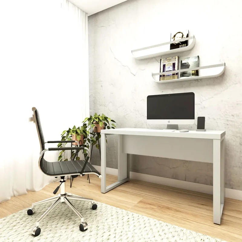 Escrivaninha Industrial 1,20m x 0,60m Pés Metal Branco F5 Office