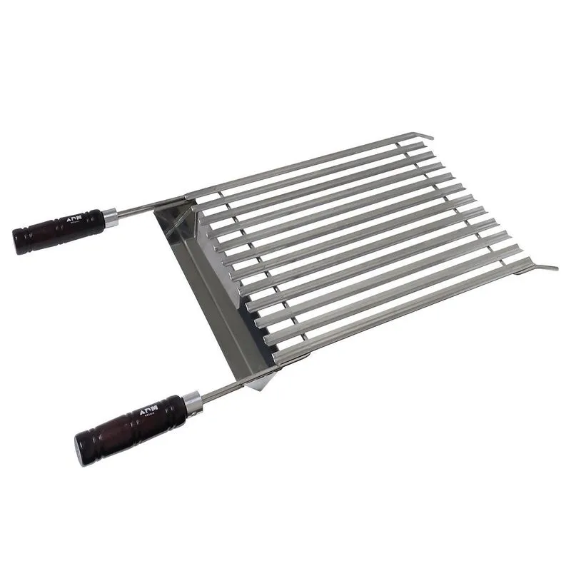 Grelha Argentina Inox 35x50cm Cabo Madeira Para Churrasco
