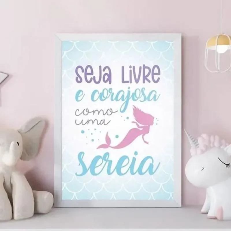 Quadro Sereia - Seja Livre E Corajosa 45X34Cm - Com Vidro