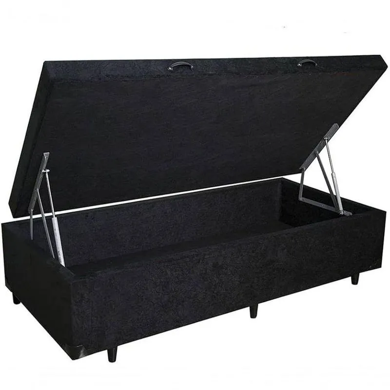 Cama Box Baú Solteiro Pistões Gás Madeira Suede Preto