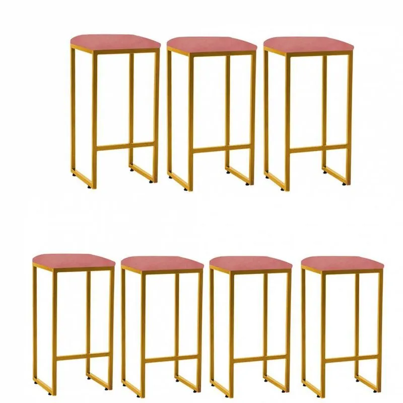 Kit 07 Banqueta Alta Lua Dourado Suede Rose Gold
