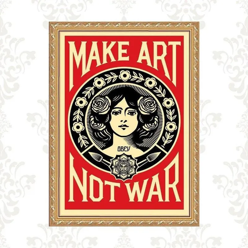 Quadro Moldura Dourada Make Art Not War 24X18Cm