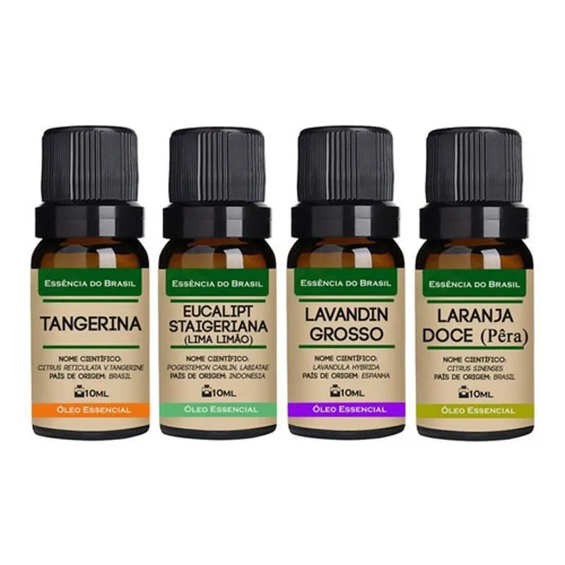 Kit 4 Óleos Essenciais 10ml - Puro E Natural