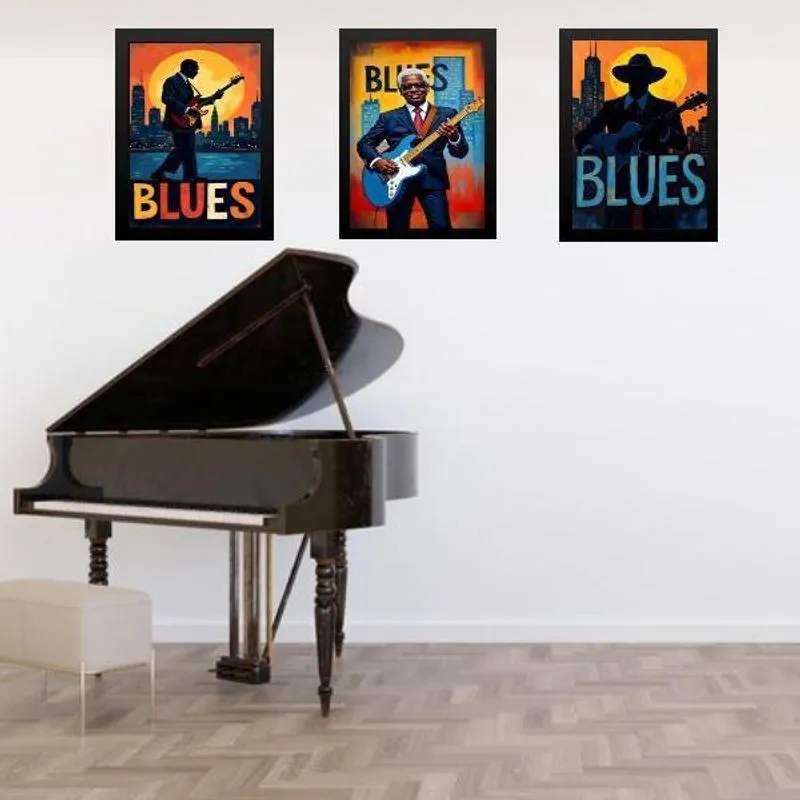 Kit 3 Quadros Músicos Blues 24X18Cm