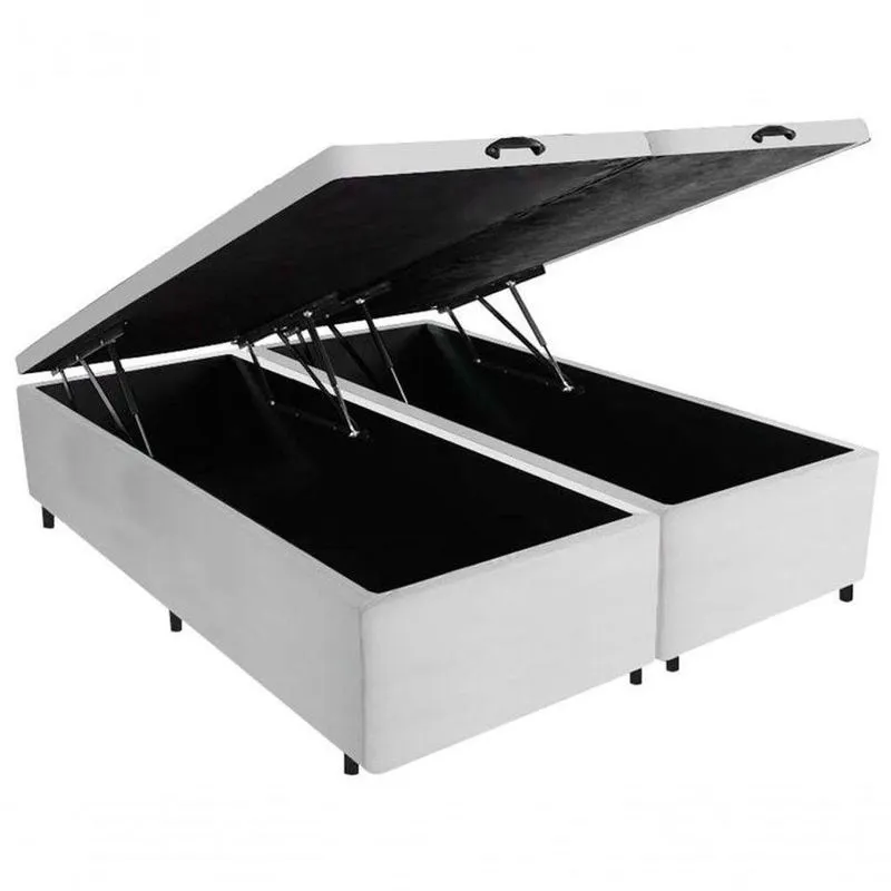 Cama Box Baú Casal Bipartido Sintético Branca 138x188
