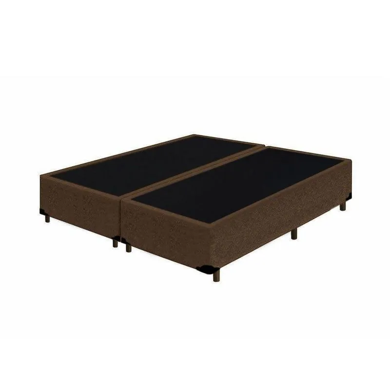 Cama Box Casal Bipartido Extremo Reforçado Madeira Suede Marrom Homequeen