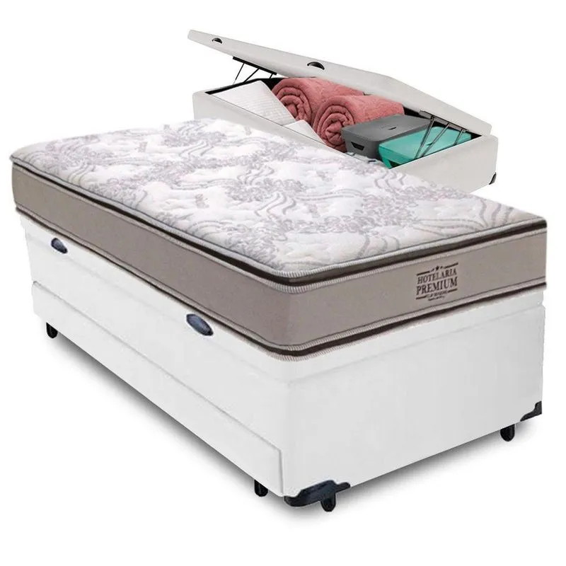 Bicama Solteirão com Baú e Colchão Four Season Madeira Branco Vtech