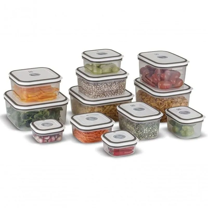 Kit 12 Potes Herméticos Retangulares Plástico Multiuso Vedação Silicone Cinza Electrolux