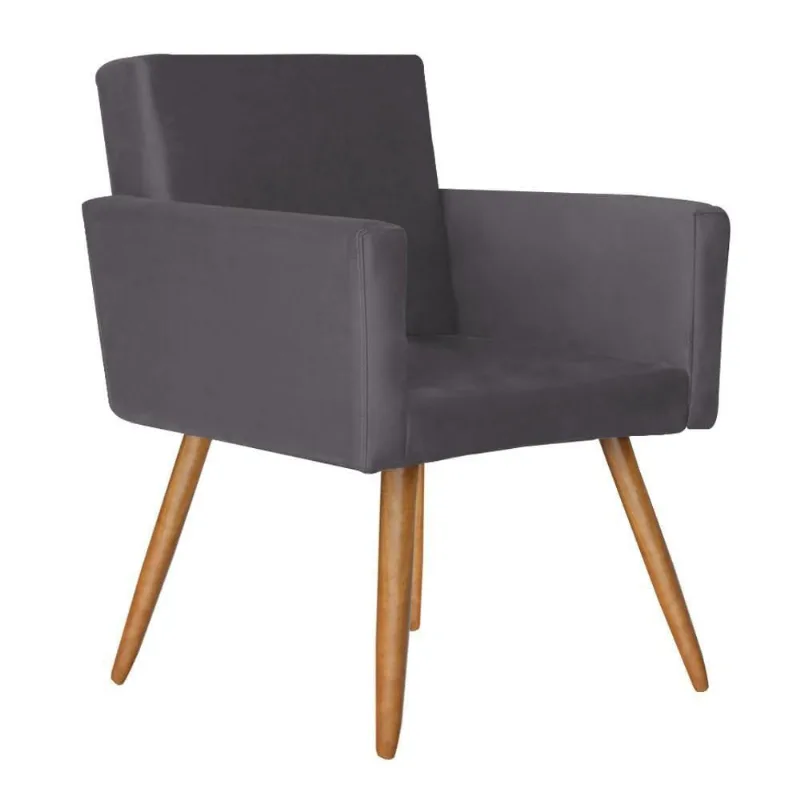 Poltrona Nina Decorativa Suede Cinza Kasa Sofá