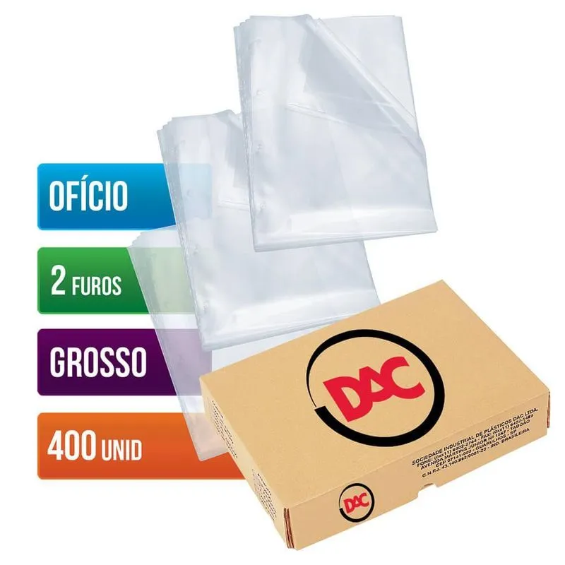 Envelope Plástico Dac Ofício Espessura Grosso E 2 Furos 400
