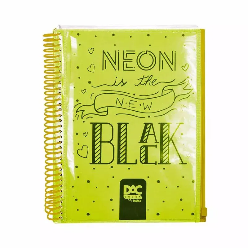 Caderno Universitário Dac Espiral Capa Flexível Plástica Bubble Neon Amarelo 10 Matérias 160 Folhas