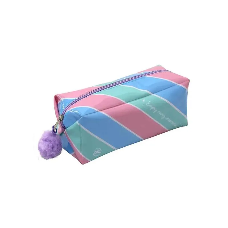 Estojo Teen Dac Pvc Enjoy Candy Color Listrado com Puxador Zíper Pompom