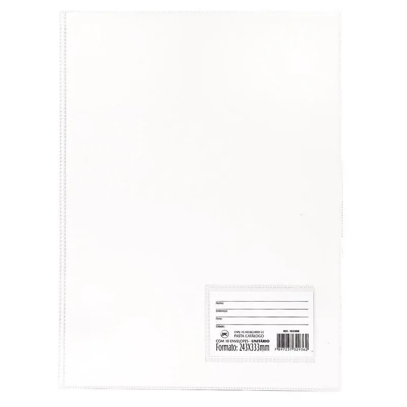 Pasta Catálogo A4 Colchetes DAC Cristal com 10 Envelopes Finos