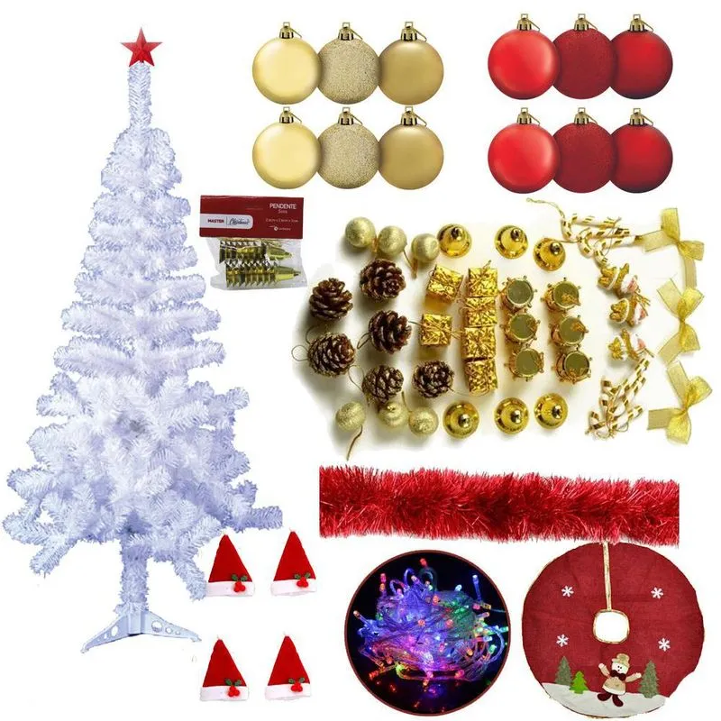 Árvore Natal Branca 1,50m 220g P 220v Com Enfeites 99 Itens