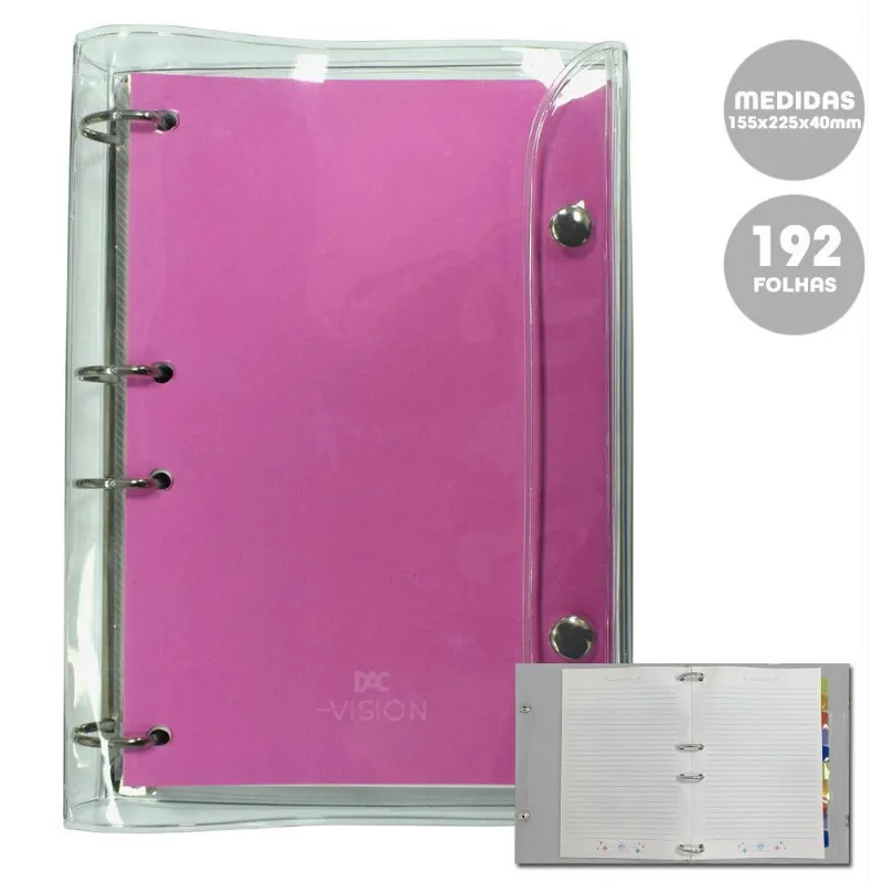 Fichário Colegial Vision Rosa 4 Fechos 192fls Dac