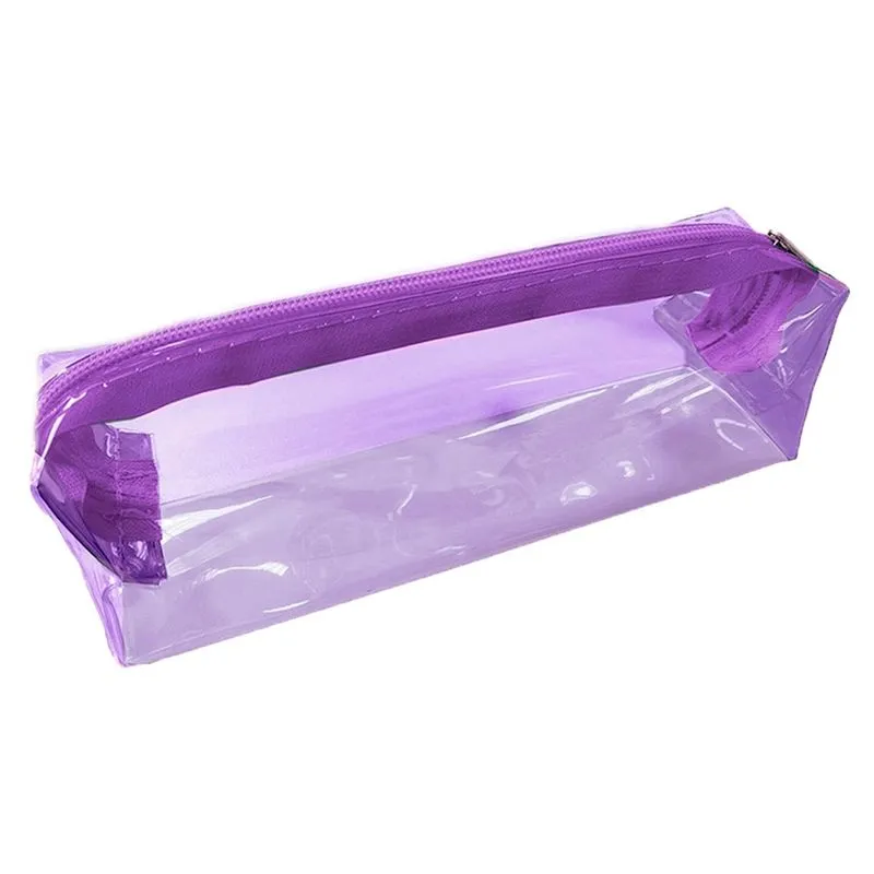 Estojo Cor Roxo Escolar Infanitl Lápis Caneta Plástico Cristal