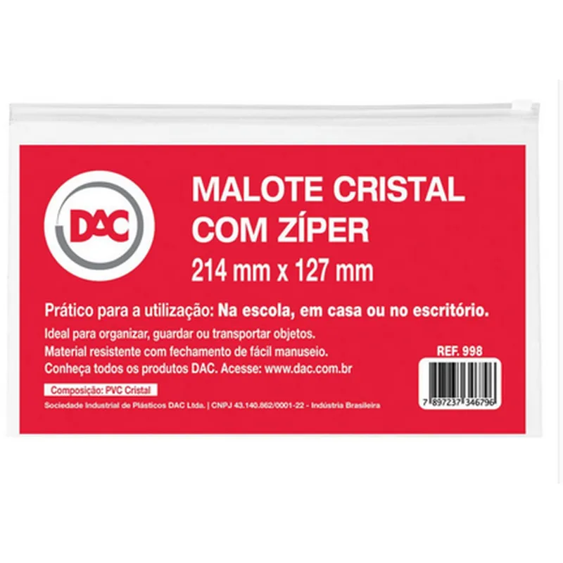Malote Cristal com Zíper 214mm x 127mm 998 - Dac