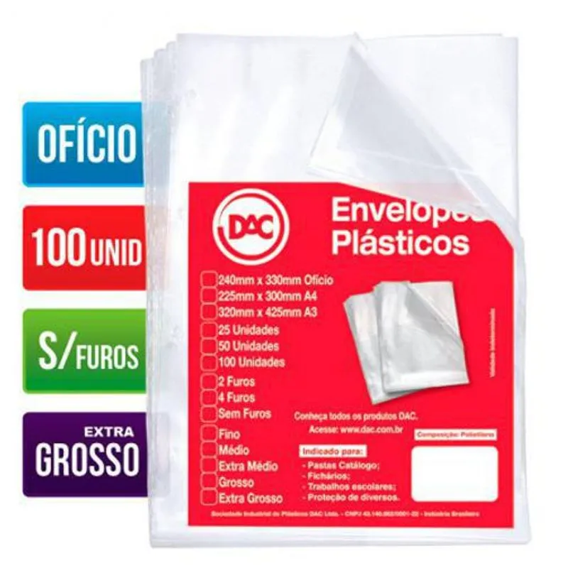 Envelope Plástico Ofício 0.20 S/furos 5087 Pct 100 Unid Da