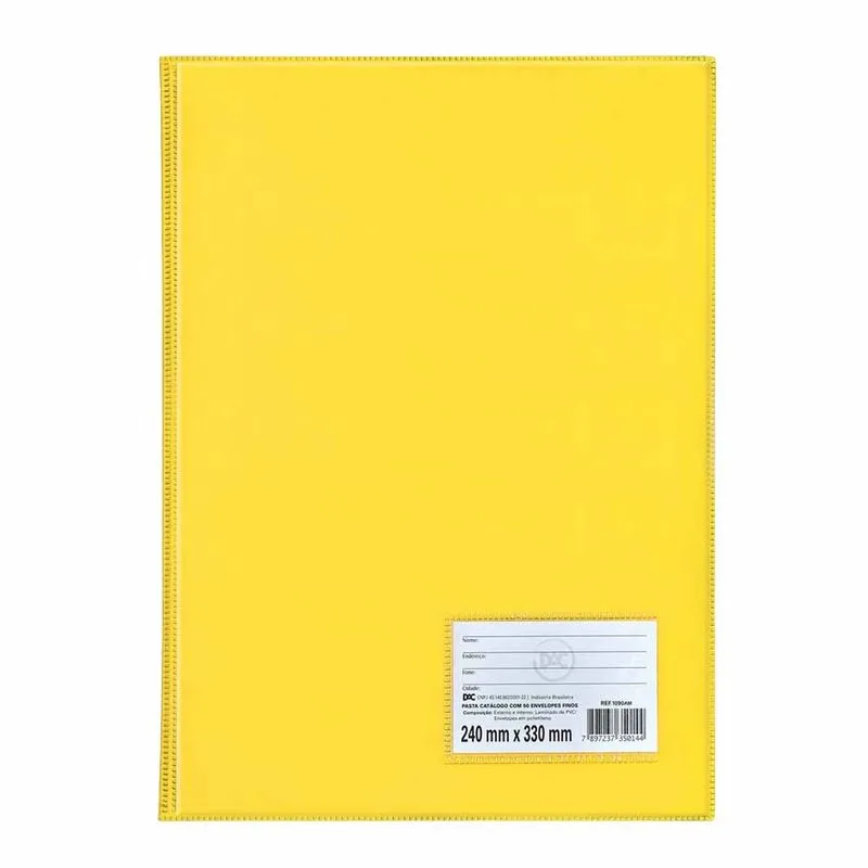Pasta Catálogo Ofício com 50 Plásticos Fino Amarelo 1090 Dac - UN