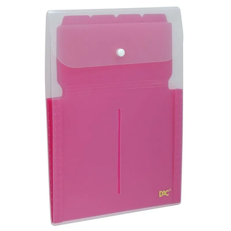 Pasta Sanfonada Plástica A4 05 Divisórias Vertical DAC Soft Rosa com 05 Unidades