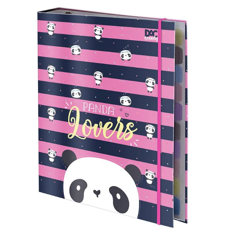 Pasta Fichário Universitário 4 Argolas Elástico Trendy Panda
