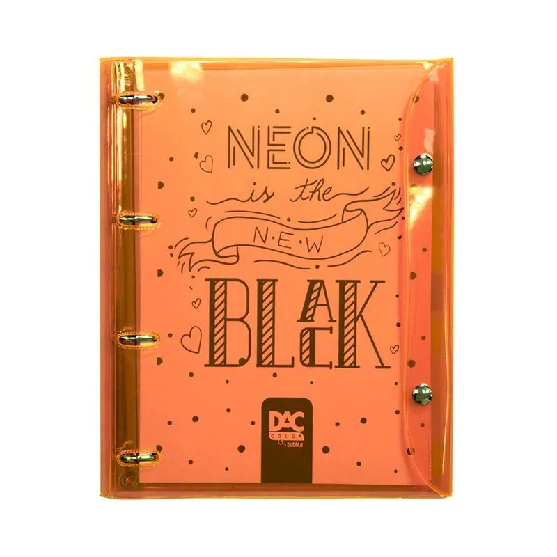 Caderno Universitário Dac Argolado Capa Flexível Plástica Bubble Neon Laranja 192 Folhas