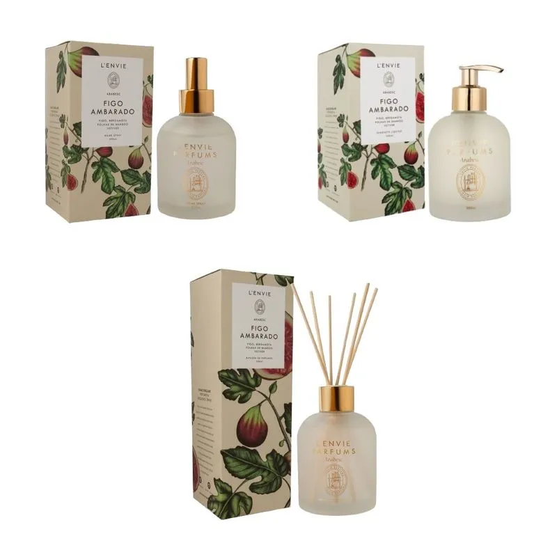 Kit Difusor + Home Spray + Sabonete Líquido Figo Ambarado Arabesc Lenvie