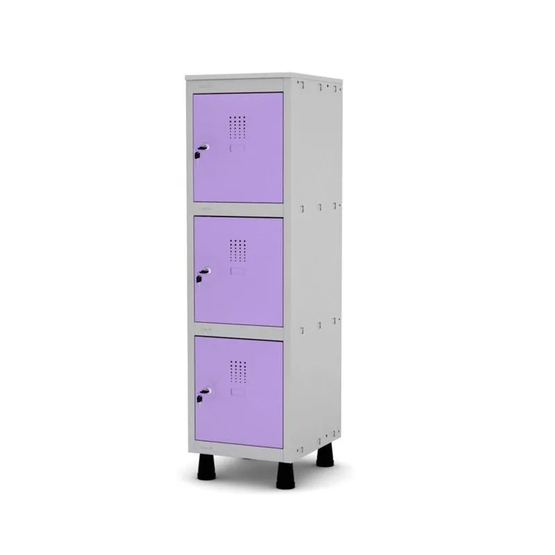 Mini Armário Guarda Volume Locker Roupeiro 1 Vão 3 Portas MGRF501/3 Cinza e Lilás - Pandin