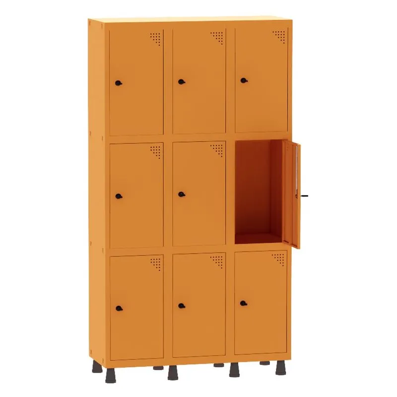 Armário Guarda Volume Locker Roupeiro 3 Vãos 9 Portas Aço GRP503/9 Laranja - Pandin