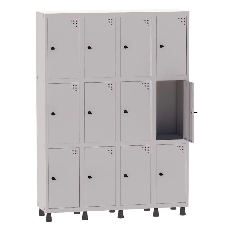 Armário Guarda Volume Locker Roupeiro 4 Vãos 12 Portas Aço GRP504/12 Cinza - Pandin