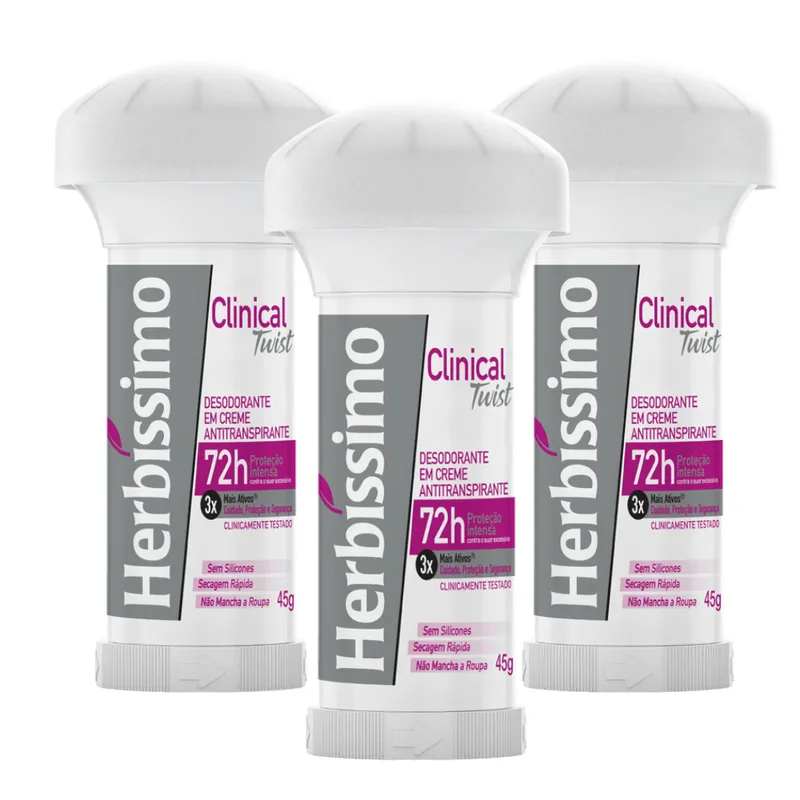 Kit Desodorante Twist Antitranspirante Herbíssimo Clinical Rosa 45G c/3 unidades