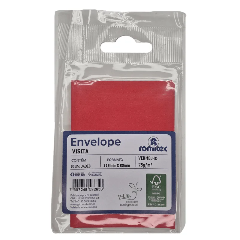 ENVELOPE VISITA 80G 80X115 VERGE VERMELHO R.009285R ÚNICA