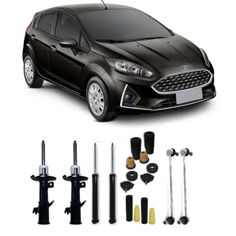 04 Amortecedores + 04 Kits Batentes + Bieletas Ford New Fiesta 2011 Até 2018 DianteiroTraseiro