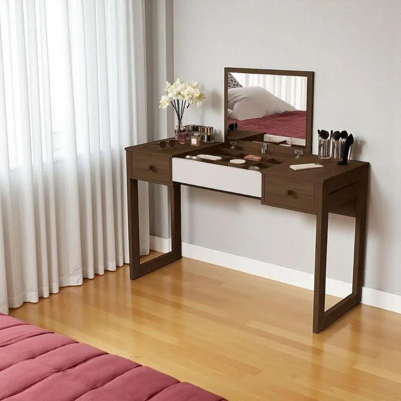 Escrivaninha Penteadeira Com Espelho Multiuso Luanda Fenix Legno/offwhite/legno