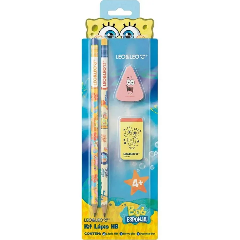 Kit Escolar BOB Esponja HB C/04 Pecas Blister