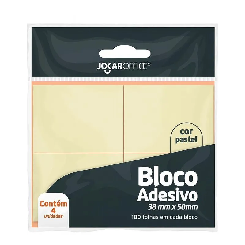 Bloco Adesivo 38x50mm 4un 100fl Amarelo Pastel Jocar