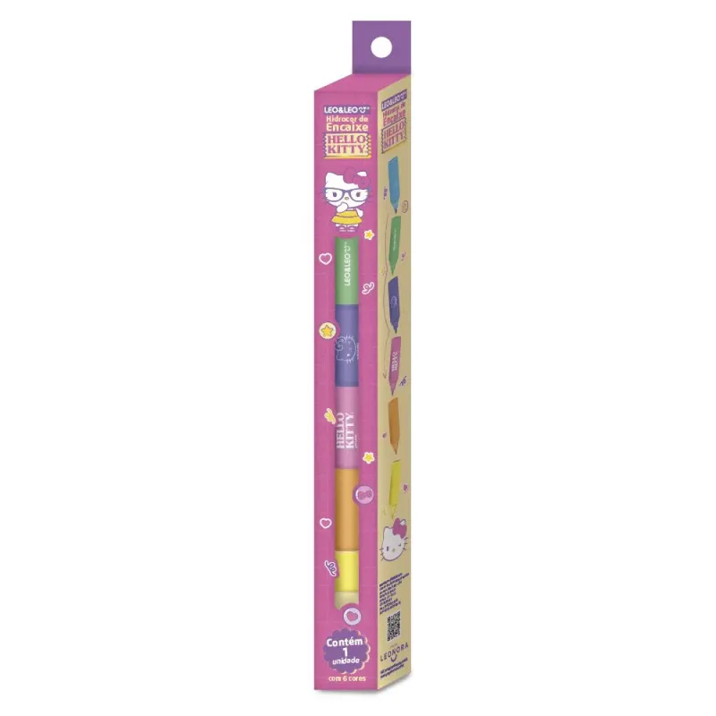 CANETA HIDROCOR C/6 CORES DE ENCAIXE HELLO KITTY 10258 LEO&amp;LEO