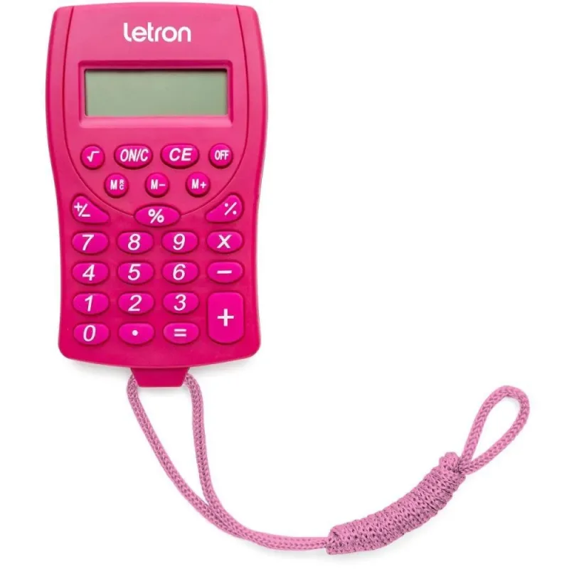 Calculadora de Bolso 8 DIG. Rosa C/CORDAO e Bateria