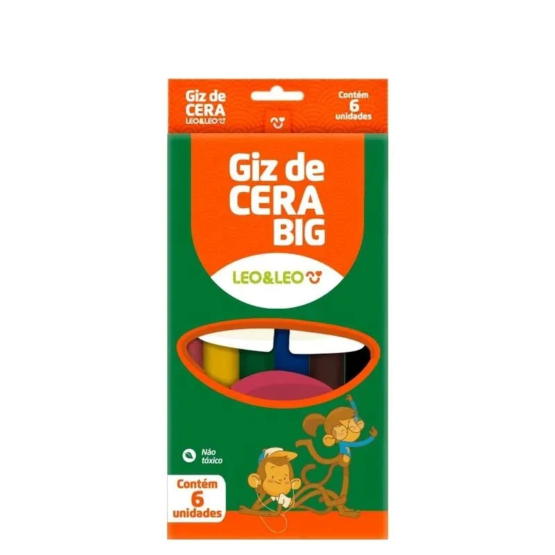 Giz de Cera Big 6 Cores Grosso Leo e Leo