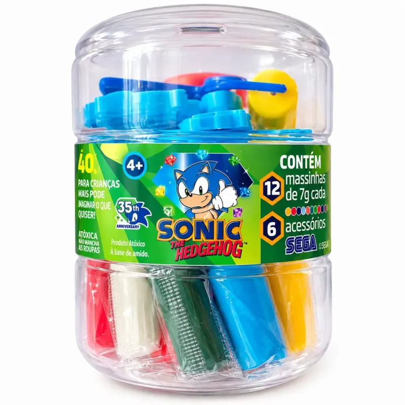 Kit Massinha de Modelar Sonic com 12 Cores e 6 Acessórios ? Pote Criativo