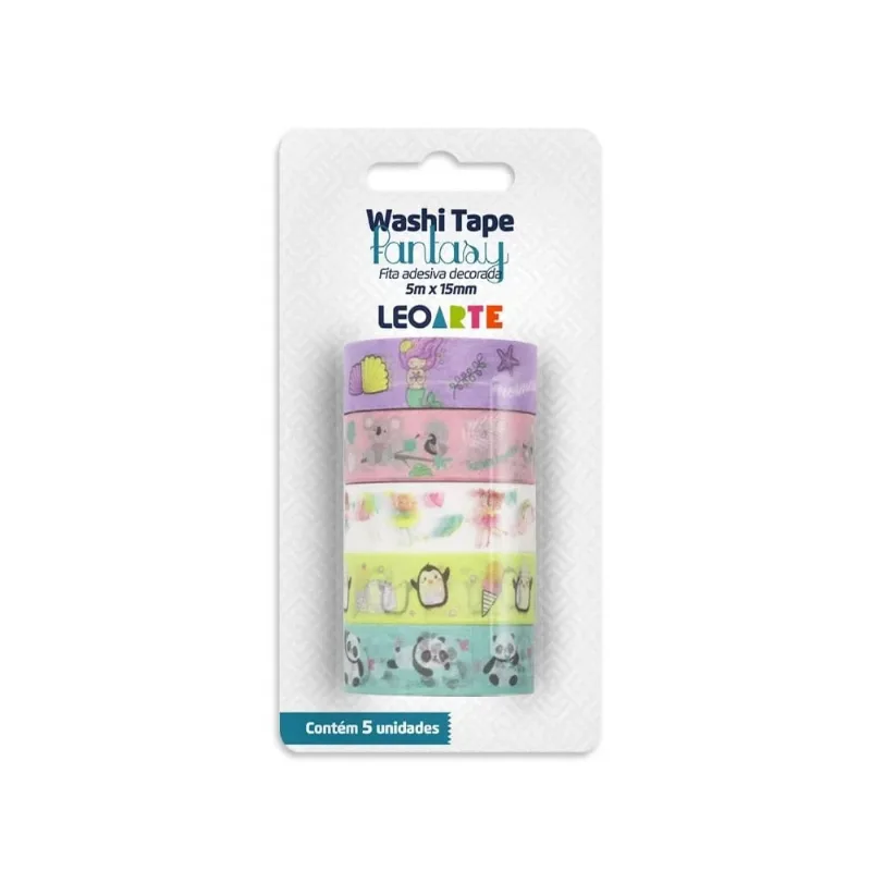 Fita Adesiva Decorada Washi Tape Fantasy 5mx15mm 5 Un. Leoarte - Leonora
