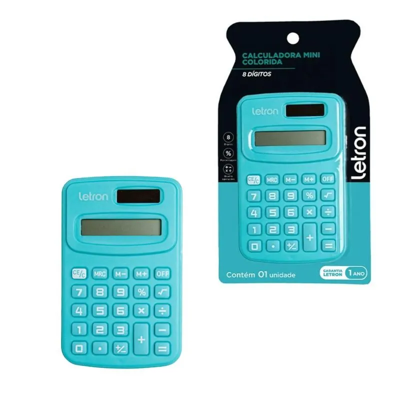 Calculadora De Bolso 8 Digitos Colorida Azul - Letron