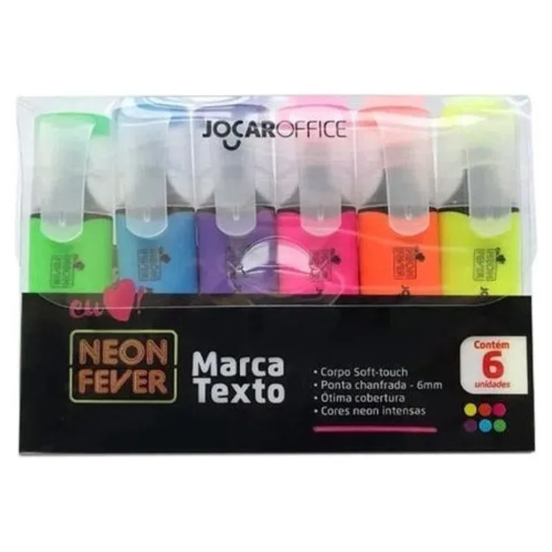 Marca Texto Neon Fever 6 Cores Caixa C/6 Estojos Jocar Offic
