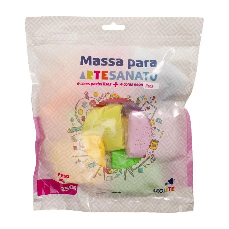 Massa Artesanato Kit 10 Cores - Pacote Com 250 Gramas
