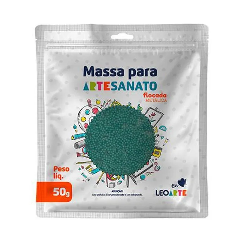 Massa Artesanato Flocada Verde Metálico Pacote Com 50gramas