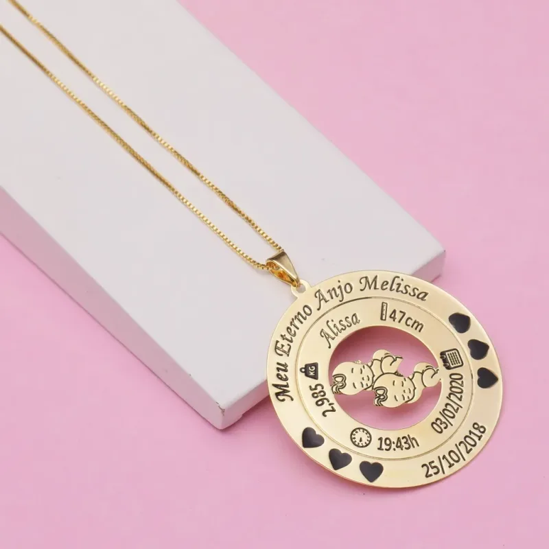 Colar Mãe de Dois Mãe de Anjo Banhado a Ouro 18k Colar Mãe de Anjo