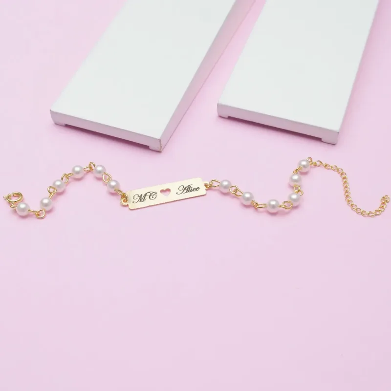 Pulseira de Nome Corrente com Perolas