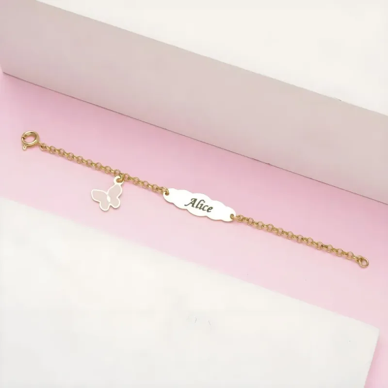 Pulseira Bebe Borboleta com Nome Personalizado