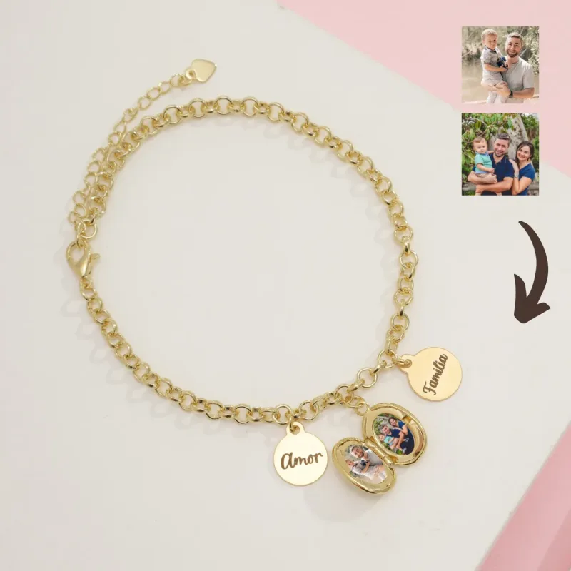 Pulseira Relicário com foto e nome personalizado