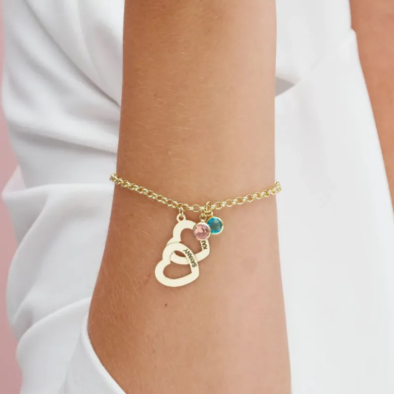 Pulseira de Nome Pingente Coração e Cristais